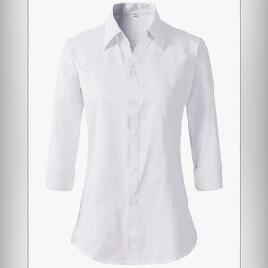 Beninos 3/4 Sleeve V Neck Office Formal Casual Button Down Shirt Blouse